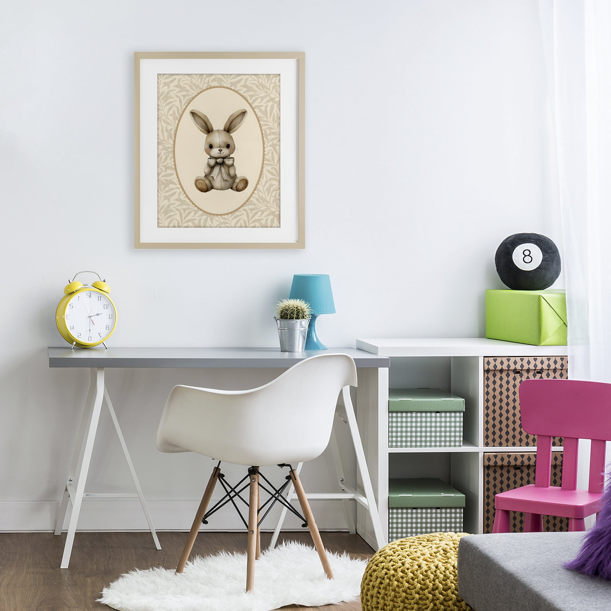 Stupell Industries Neutral Bunny in Oval Border Birch Framed Print Under Glass, design by LSR Design Studio
