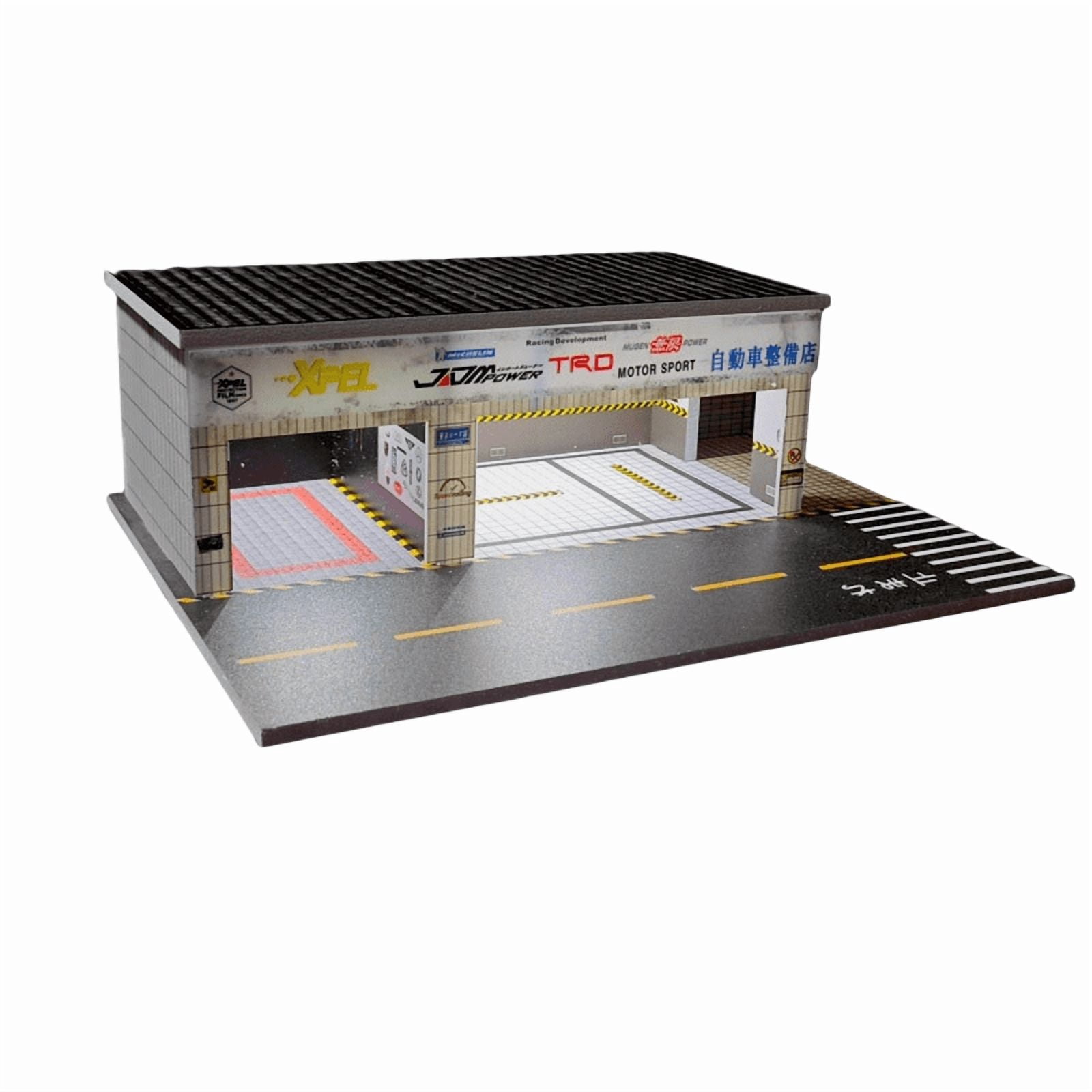 NUEIOVRW Diorama 1:64 Parking Lot Model, LED Lighting Diecast Car Garage Display Model, Car Showroom Scene Building Model Toy Gift, Car Models Display Case