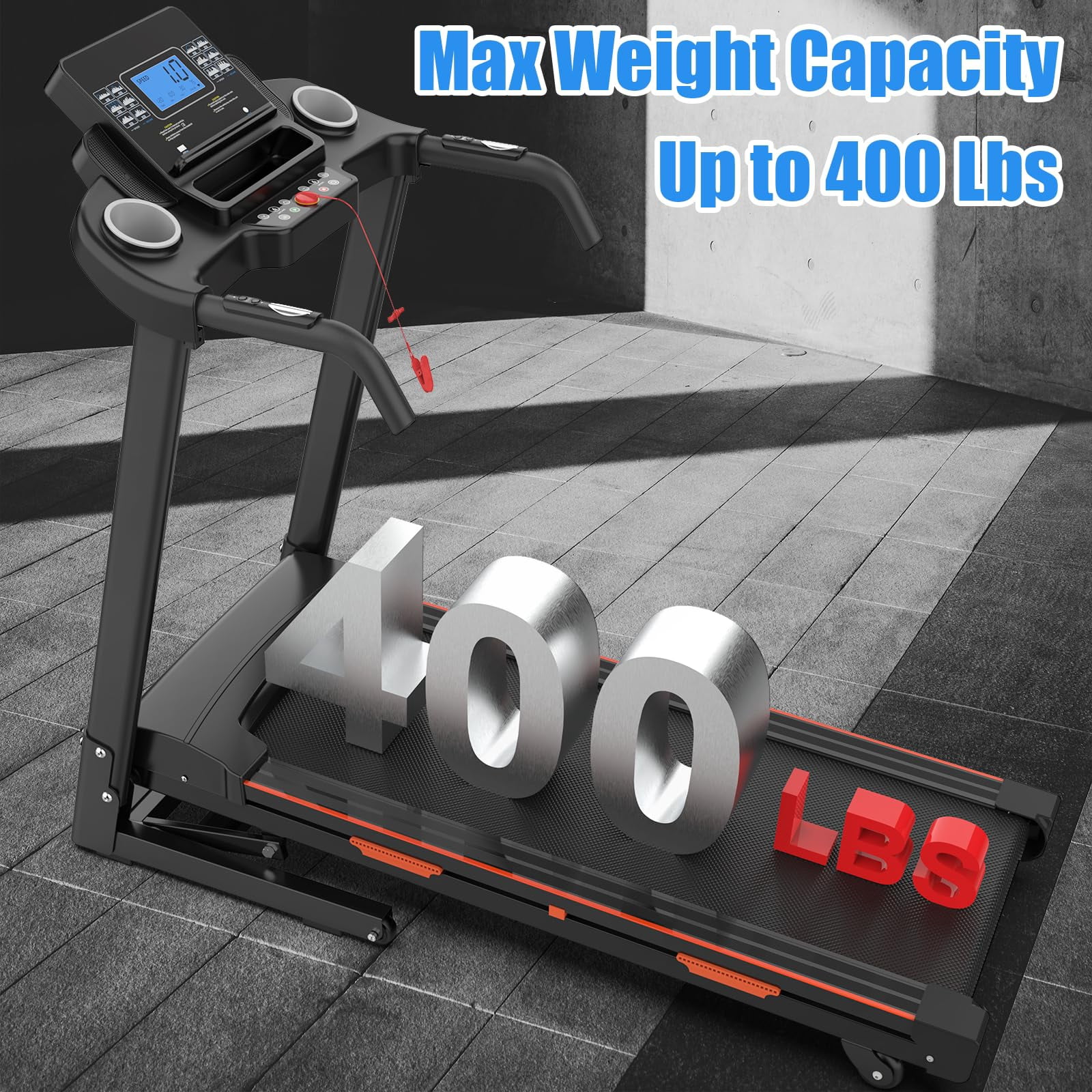 OBENSKY 15% Auto Incline Treadmills 400LBS, 3.5 HP Heavy Duty Treadmill for Home, Walking Folding Machine, Wide Belt, 0.5-8.5MPH, Bluetooth, APP