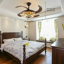 Retractable Blades 42" Tiffany Ceiling Fan w/ Light LED Chandelier Fan & Remote