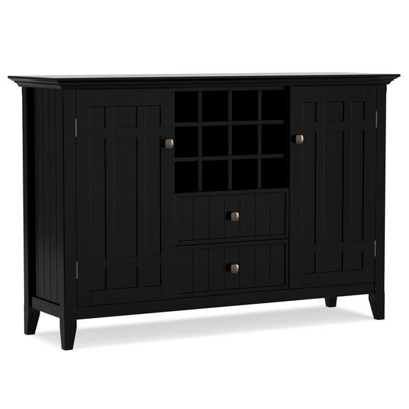 Simpli Home Bedford 54 inch Wide Solid Wood Transitional Sideboard Buffet and Wine Rack in Black