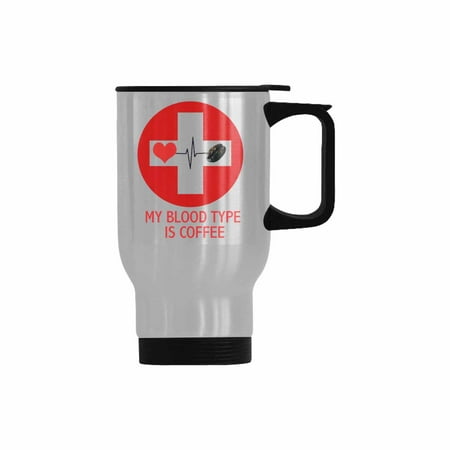 

SUNENAT Funny Saying Ceramic Stainless Steel Travel Mugs 14 Fl Oz My Blood Type Is Coffee Funny Travel Cups