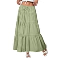 thumbnail image 2 of Maxi Skirts for Women Trendy Summer Tiered Midi Linen Skirt High Waisted A Line Long Flowy Skirt Gauze Beach Skirts,Green XXL, 2 of 7