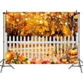 thumbnail image 3 of 10 x 8 ft Fall Autumn Thanksgiving Backdrop Pumpkin Harvest Fence Maple Leaves Decorations Background Haystack Leaves Baby Shower Banner Supplies Photo Booth Prop, 3 of 5