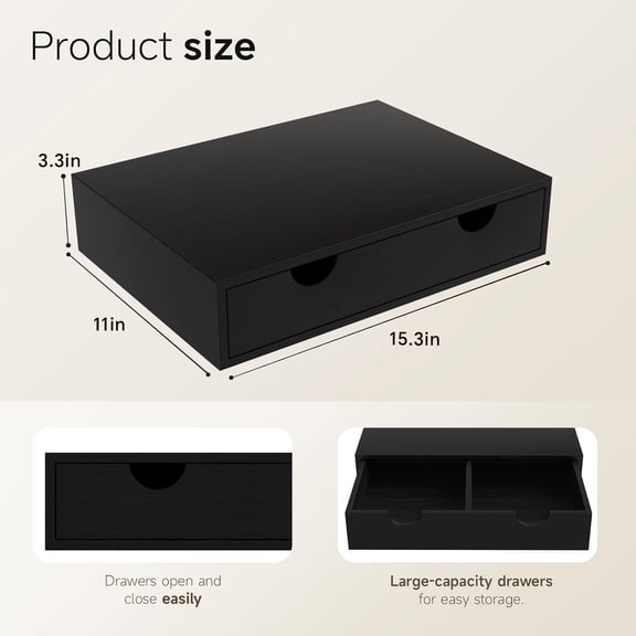 Natural Wood Coffee Pod Organizer Drawer, 15"x11"x3" – Countertop Storage Box for Espresso Pods, Tea Bags, Coffee Station, Black