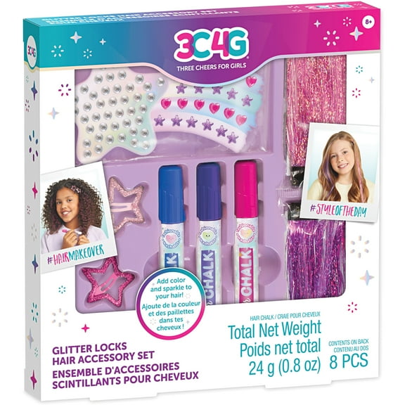 3C4G: Imagination Land Glitter Locks Hair Accessory Set - 8pcs, Add Color & Sparkle To Your Hair, Three Cheers For Girls, Kids Ages 8 