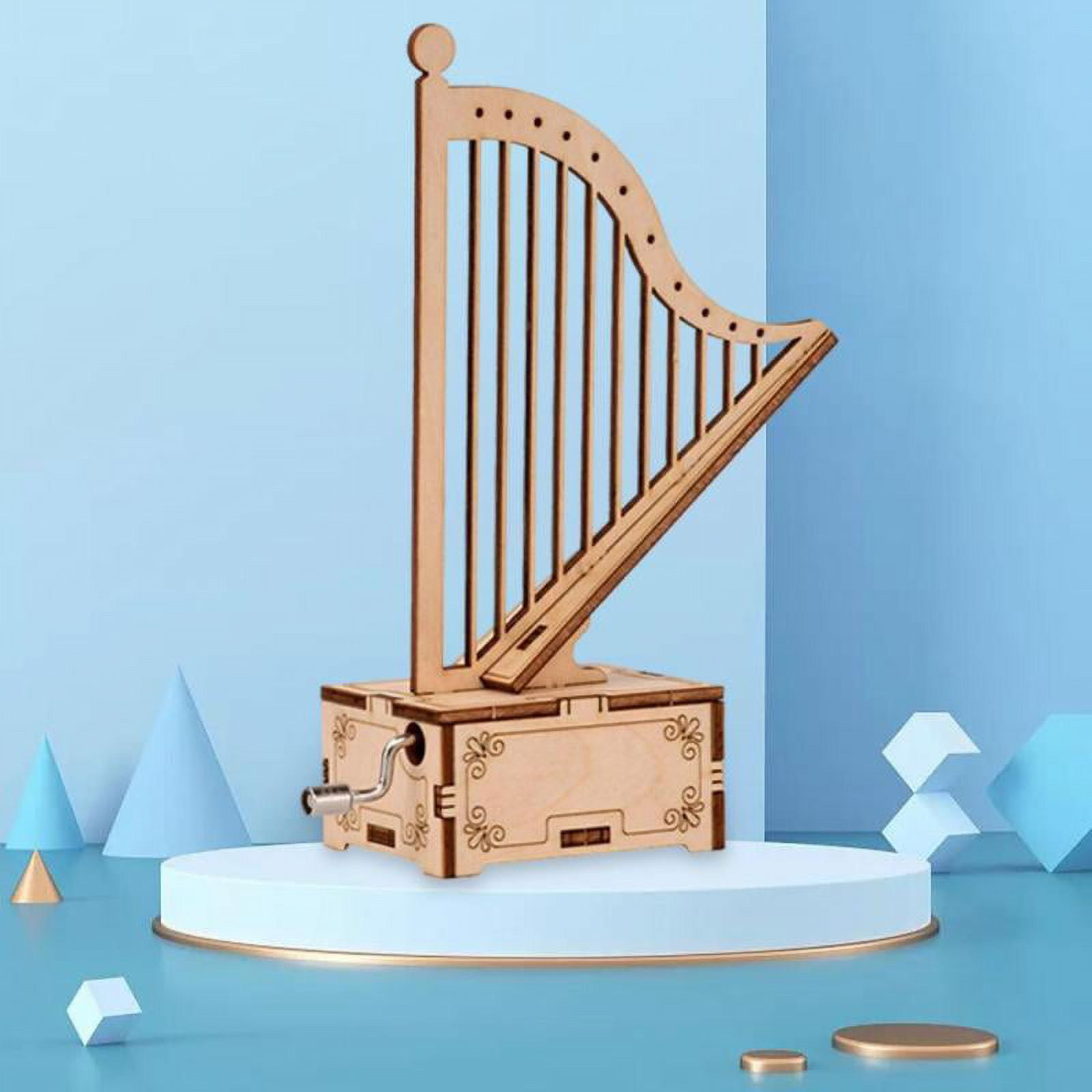 Wooden Music Box Harp Music Shape DIY Musical Box 3D Wooden Puzzle