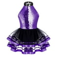 thumbnail image 2 of YONGHS Kids Girls Halter Neck Sequins Mesh Tutu Dress Gymnastic Leotard Dancewear 4-16 Purple 6, 2 of 6
