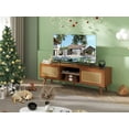thumbnail image 2 of Mid Century Modern Rattan TV Stand for 55/60/65 inch TV , Entertainment Cabinet, Media Console for Living Room Bedroom Media Room, Solid Wood Feet & Rattan Cabinet Doors, 2 of 12