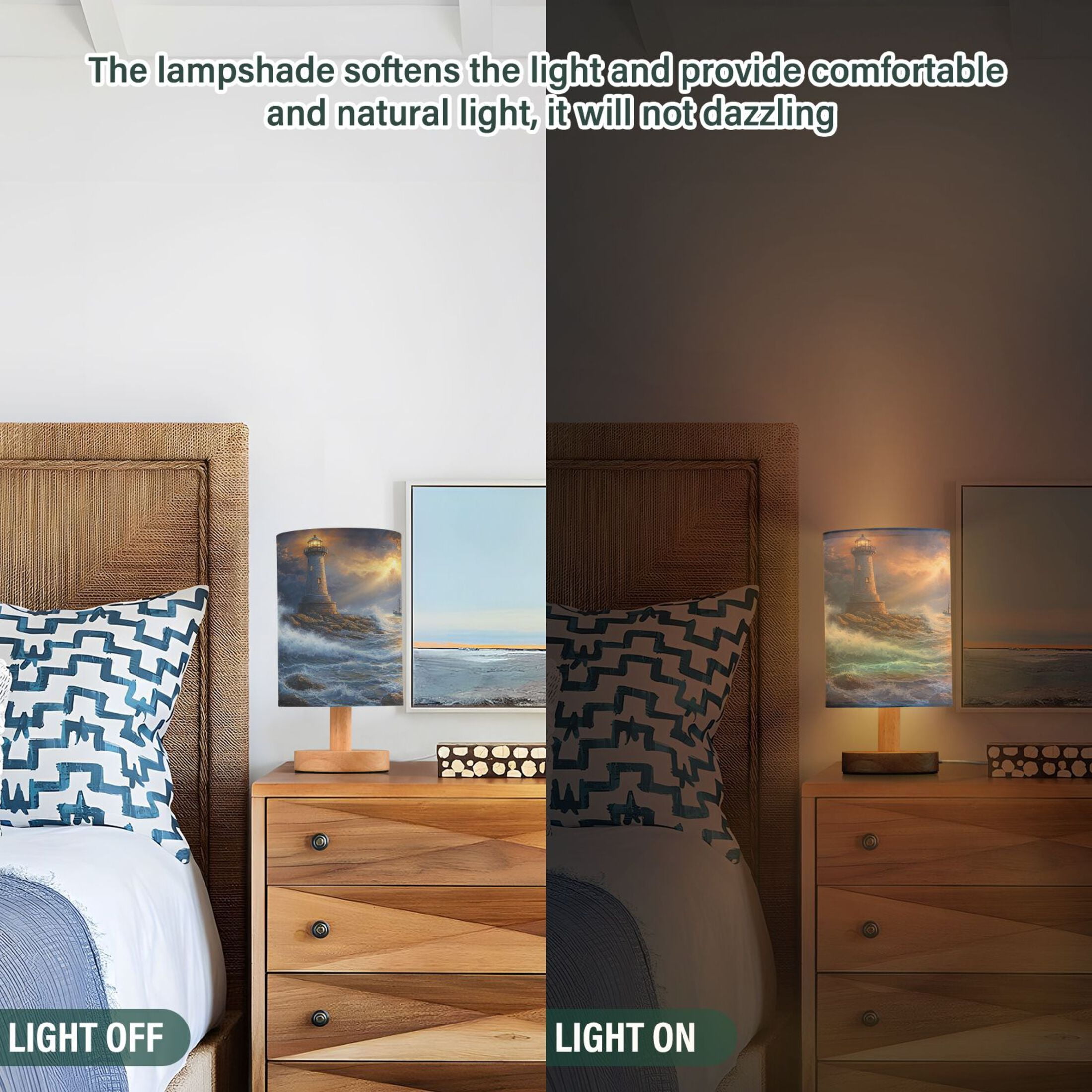 Desk Lamp Bedside Lamp 5.12x9.7In LED Lamp With USB Charging Interface For Bedroom Living Room Office Study Stylish Decoration Wind and Wave Lighthouse