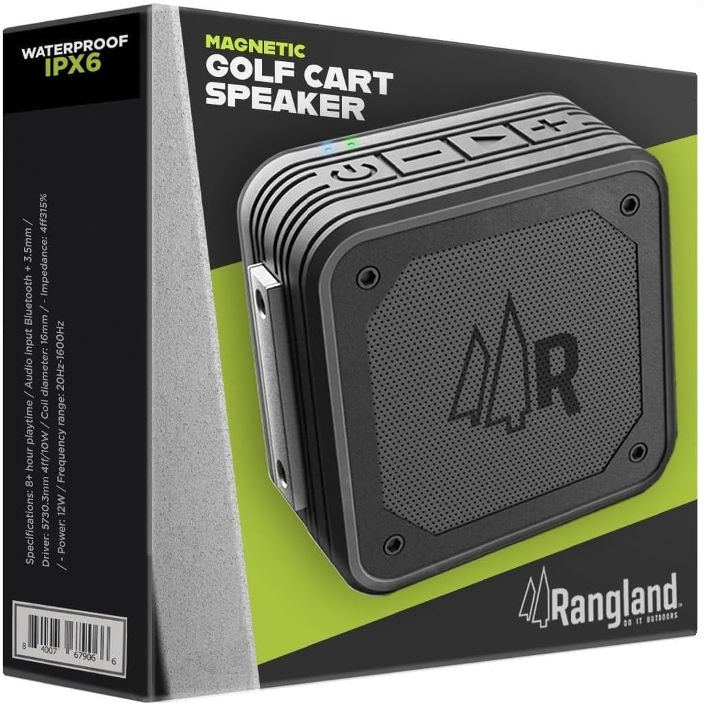 Magnetic Dual Pairing Stereo Bluetooth Speakers for Golf Carts (2 Pack) Waterproof IPX6, Wireless Surround Sound with Built-in Magnet Bar Mount - Portable for Travel, Job Sites and Golfing
