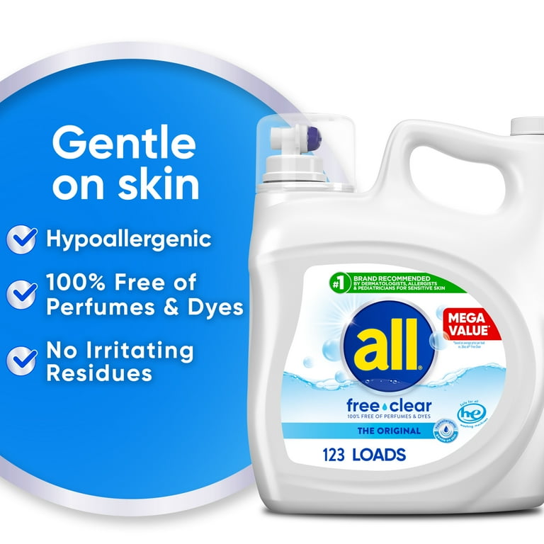 all Free Clear Gentle Washing Liquid Laundry Detergent, Unscented for  Sensitive Skin, 123 Loads, 184.5 fl oz