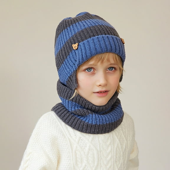 QQAMB Toddler kids Winter Knit Warm Hat neck Scarf Collar Set for Boys & Girls Knitted Fleece Lined for 1-11 Years