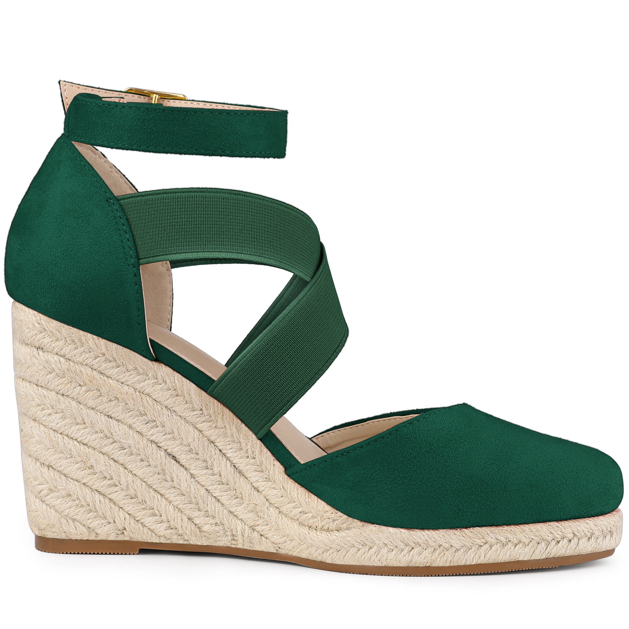 DARING DIVA Women's Espadrilles Closed Toe Wedges Heels Sandals Emerald Green 9.5