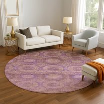 Addison Rugs Mayfield Premium Machine Washable Transitional Panels Blush Round Rug, 8' x 8'