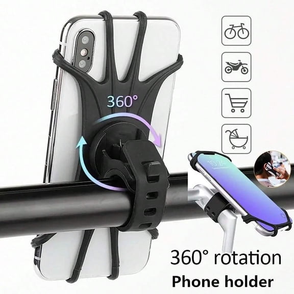Unisex Black Silicone 360° Rotating Bike/Electric Scooter Phone Holder - Rider Navigation Mount (1 Pc)