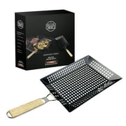 Griller's Choice Rectangular Grill Basket With Removeable Handle - Large Non-Stick Commercial Basket With Handle For Outdoor Grilling. Designed By Chef, BBQ Judge. BBQ Grill Accessory Grill Pan.