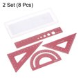 thumbnail image 3 of Unique Bargains Geometry Set 15cm 8pcs Laser Engraving Hollow Metal Ruler Set, Red, 3 of 5