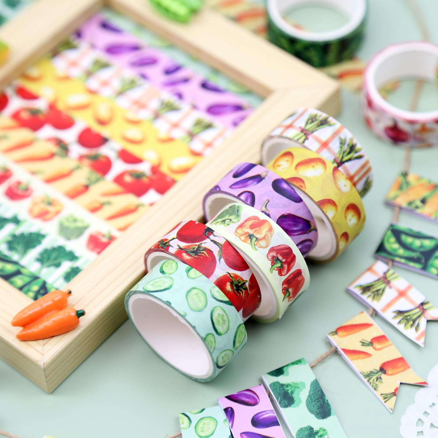 Vegetable Washi Tape Set of 12 Rolls, Cute Garden Pattern Decorative Tape, Tomato Carrot Corn Masking Tape for Journaling Supplies, Kitchen Planner, Garden Scrapbooking, Recipe Journal