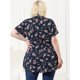 thumbnail image 4 of Women's Plus Size Shirt Floral Asymmetrical Short Sleeve Chiffon Peplum Blouse Navy Blue 2X, 4 of 5