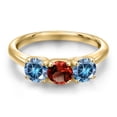 thumbnail image 3 of Gem Stone King 18K Yellow Gold Plated Silver Red Garnet and Persian Blue Moissanite Engagement Ring for Women | 1.55 Cttw | Round 5MM | Gemstone January Birthstone | Size 5, 3 of 6