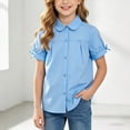 thumbnail image 2 of TOWED22 Girls Short Sleeve Button Down Shirts Kids School Uniform Dress Shirt Summer Blouse(Blue,15-16 Y), 2 of 5