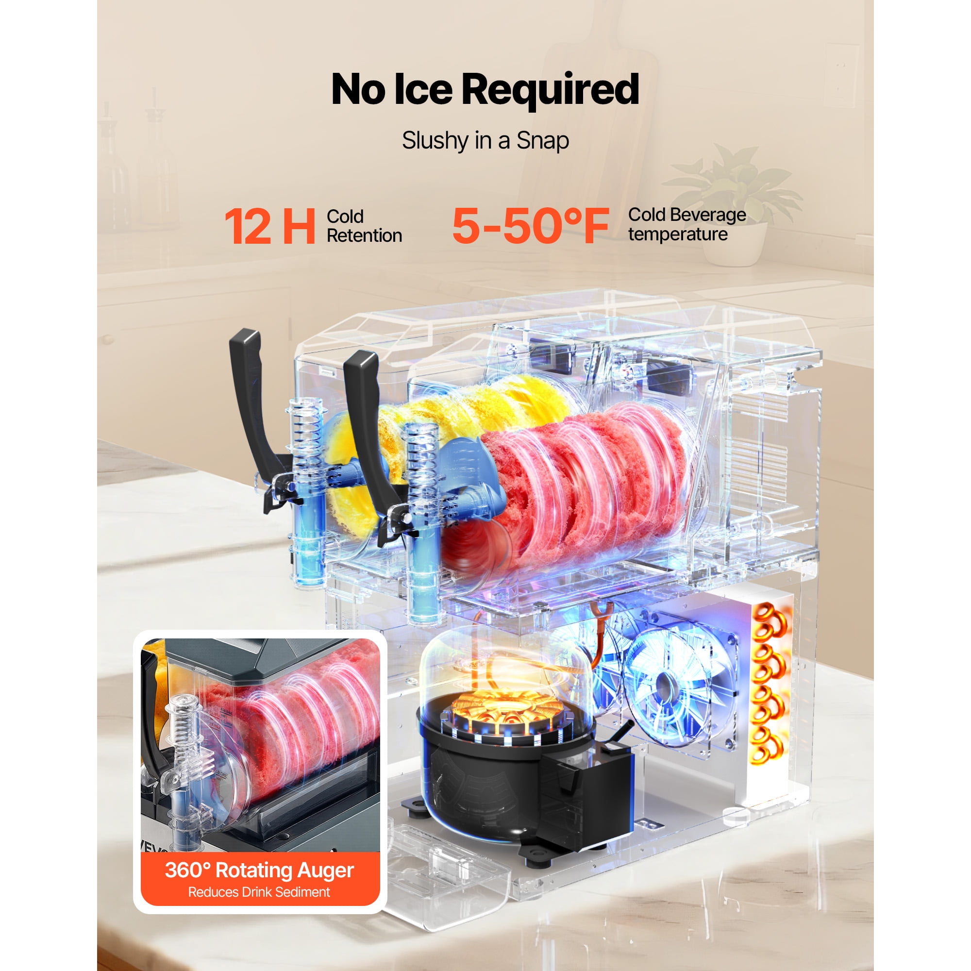 KFFKFF Dual-Tank Slushie Machine, 4L/135oz Capacity Each, Frozen Drink Maker for Home Use, Self-Cleaning Function, Ideal for Margaritas, Milkshakes, Frappés, and More