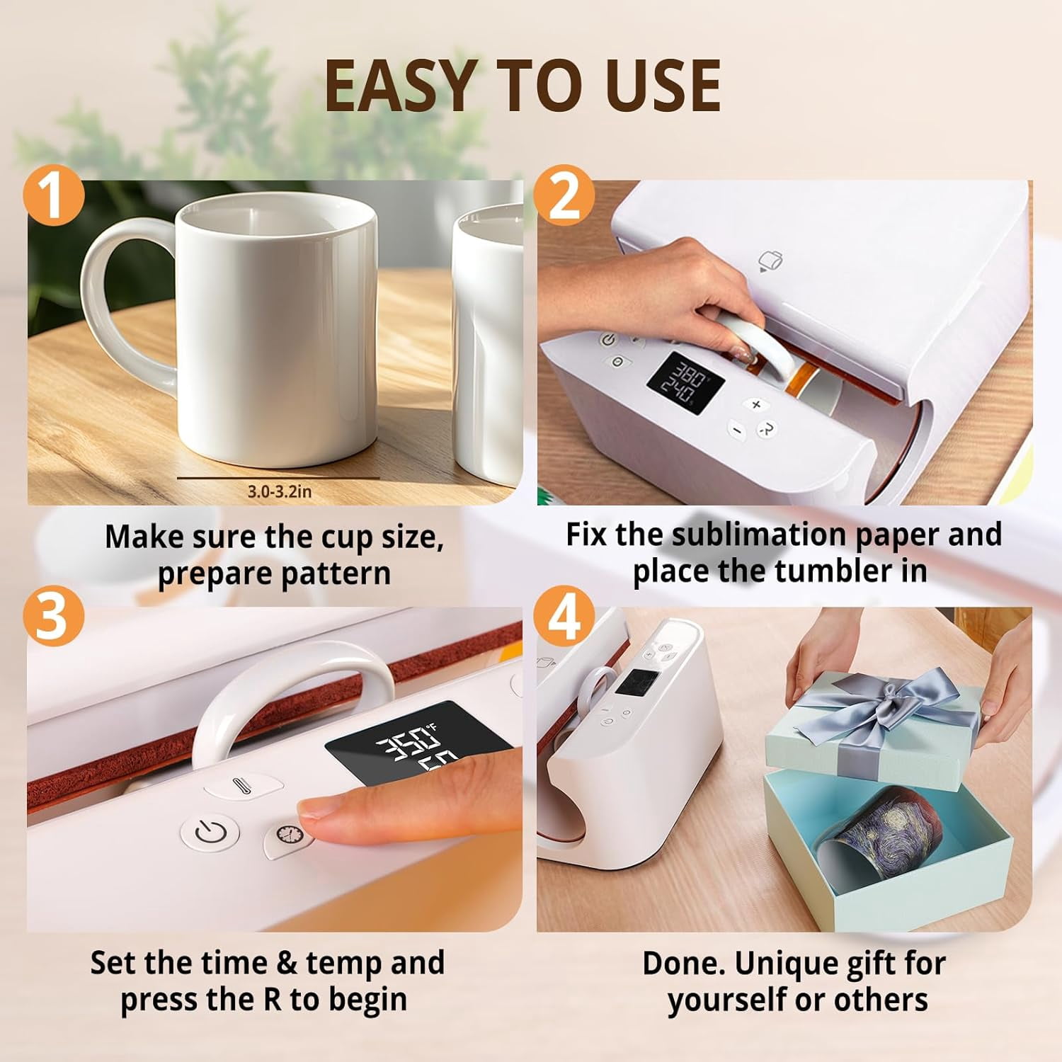 HTVRONT Auto Tumbler Mug Heat Press Machine for Sublimation DIY Print Cup Mug - Suits Various Tumblers & Mugs for Sublimation