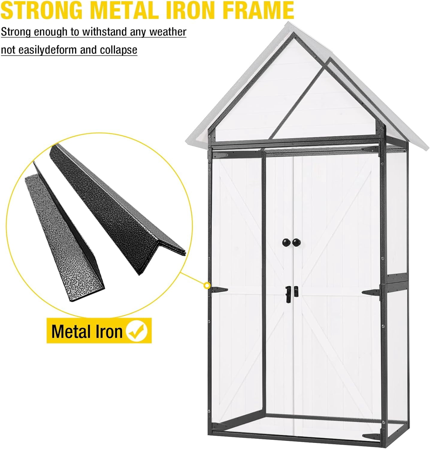 Aivituvin Store Weather-Resistant Metal Frame Storage Shed with Adjustable Shelves, Off-White