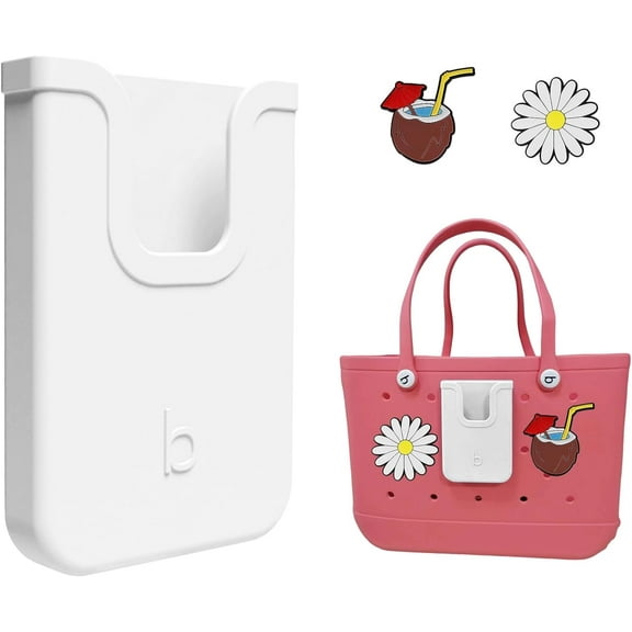 Silicone Phone Holder Compatible with Bogg Bag, Soft Silicone Charm Insert Accessories and Attachment for Bogg Beach Bags, Generic Portable Size Fits for iPhone and Android Phones White