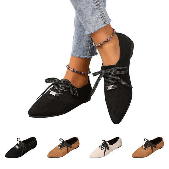 Willtoo Women's Pointed Toe Lace Up Flats Soft Faux Suede Casual Oxford Shoes, Comfort Low Flat Walking Dress Shoes for Daily Work