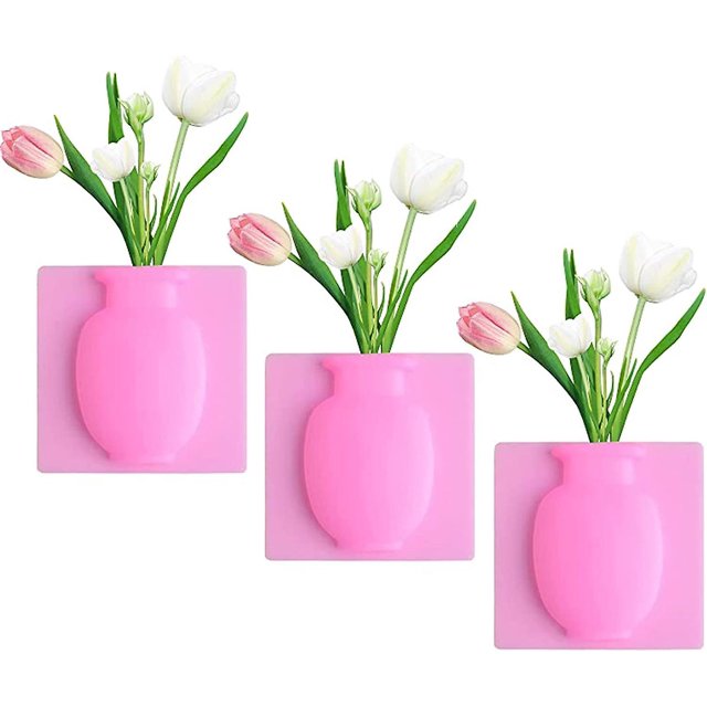 Jarrones de silicona para pared para puerta de refrigerador, vidrio, ventana, cerámica, cualquier superficie lisa, baño de casa (3 piezas tricolor)