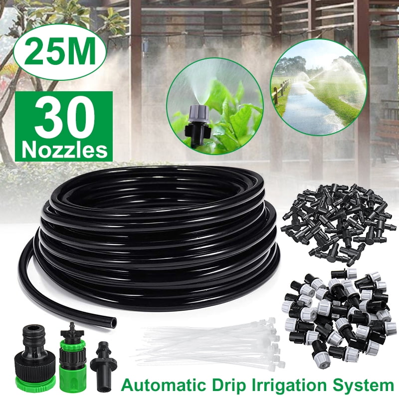 Lawn Adjustable Nozzles Micro Drip Set 82FT/25M Drip Irrigation Kit with Hose Watering Timer 96PCS DIY Automatic Garden Irrigation System Set for Garden,Greenhouse,Patio No Battery 