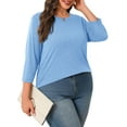 thumbnail image 5 of Yubnlvae Women's Plus-Size 3/4 Sleeve Tops & Blouses Plus Size Tunic Tops for Womenclearance! Solid, Round Neck, Blue, 3Xl, 5 of 7