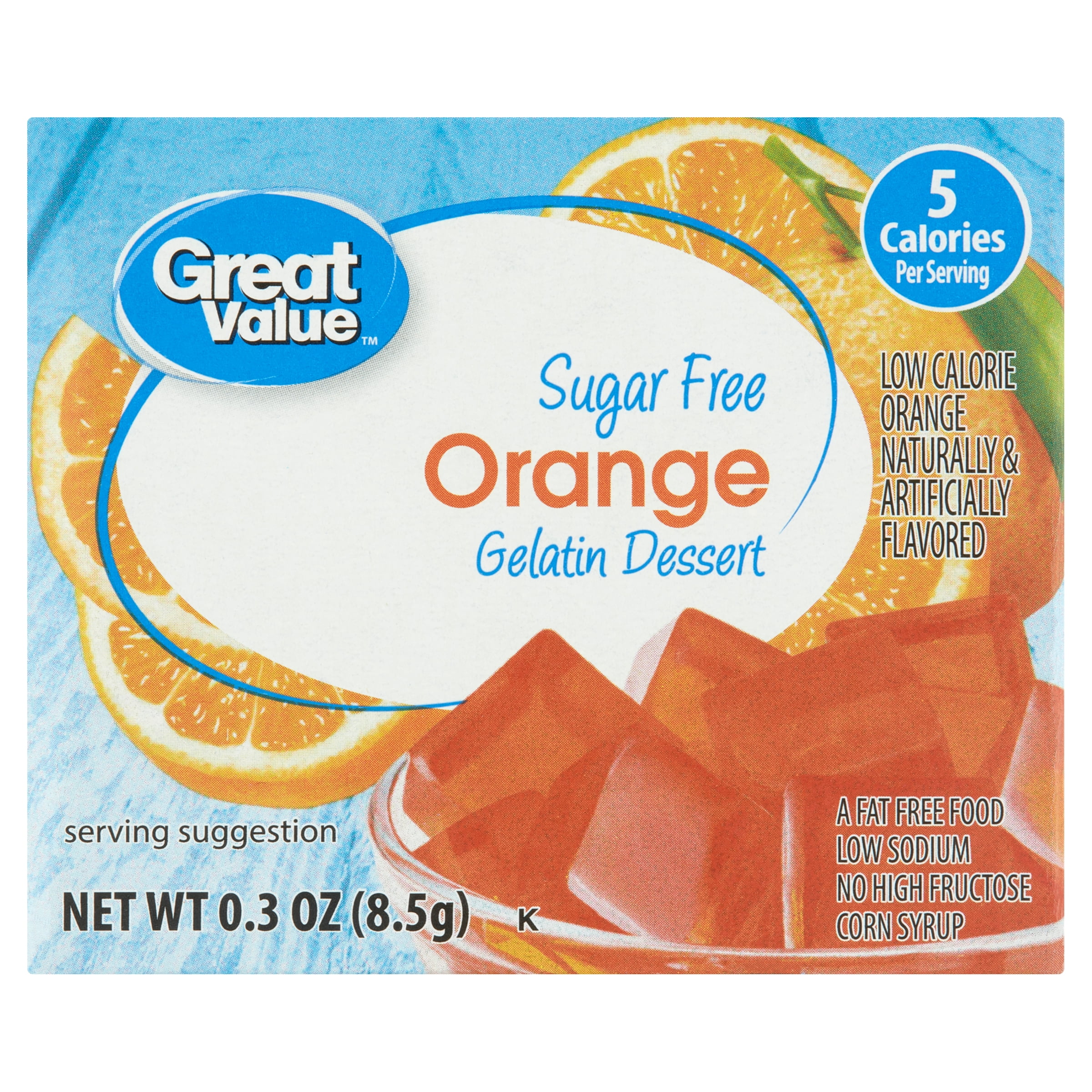 Great Value Sugar Free Orange Gelatin Dessert, 0.3 oz