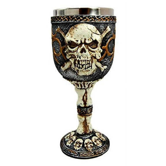 Skeleton Cross Bones Cracked Skull Ocean Graveyard Wine Goblet Chalice Figurine