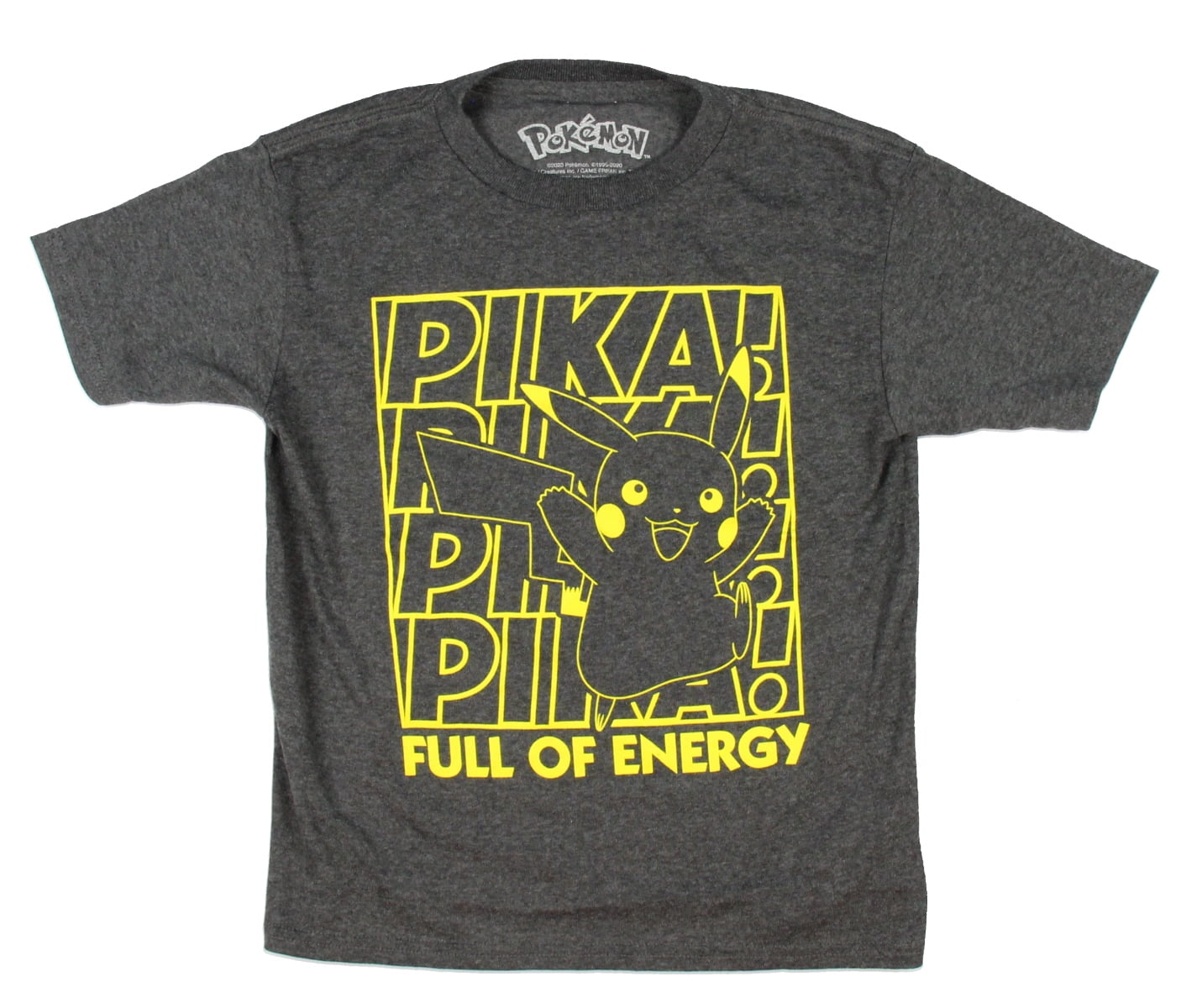 Pikachu Boys' Pika! Pika! Full Of Energy Kids Heather T-Shirt Tee (2XL, 18/20)