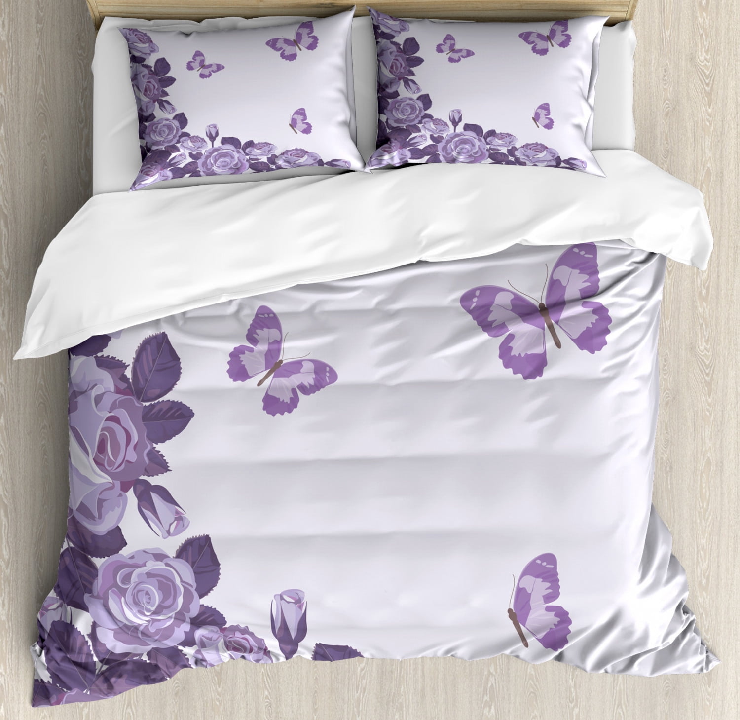 Lilac King Size Duvet Cover Set Bridal Composition With Rose Buds