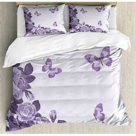 Lilac King Size Duvet Cover Set Bridal Composition With Rose Buds