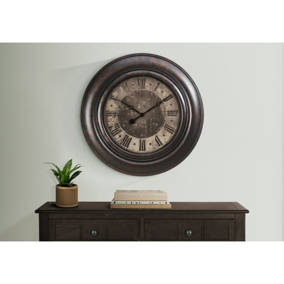 Clocks, 30" Round, Large Oversized, Wall Clock, Brown, Transitional