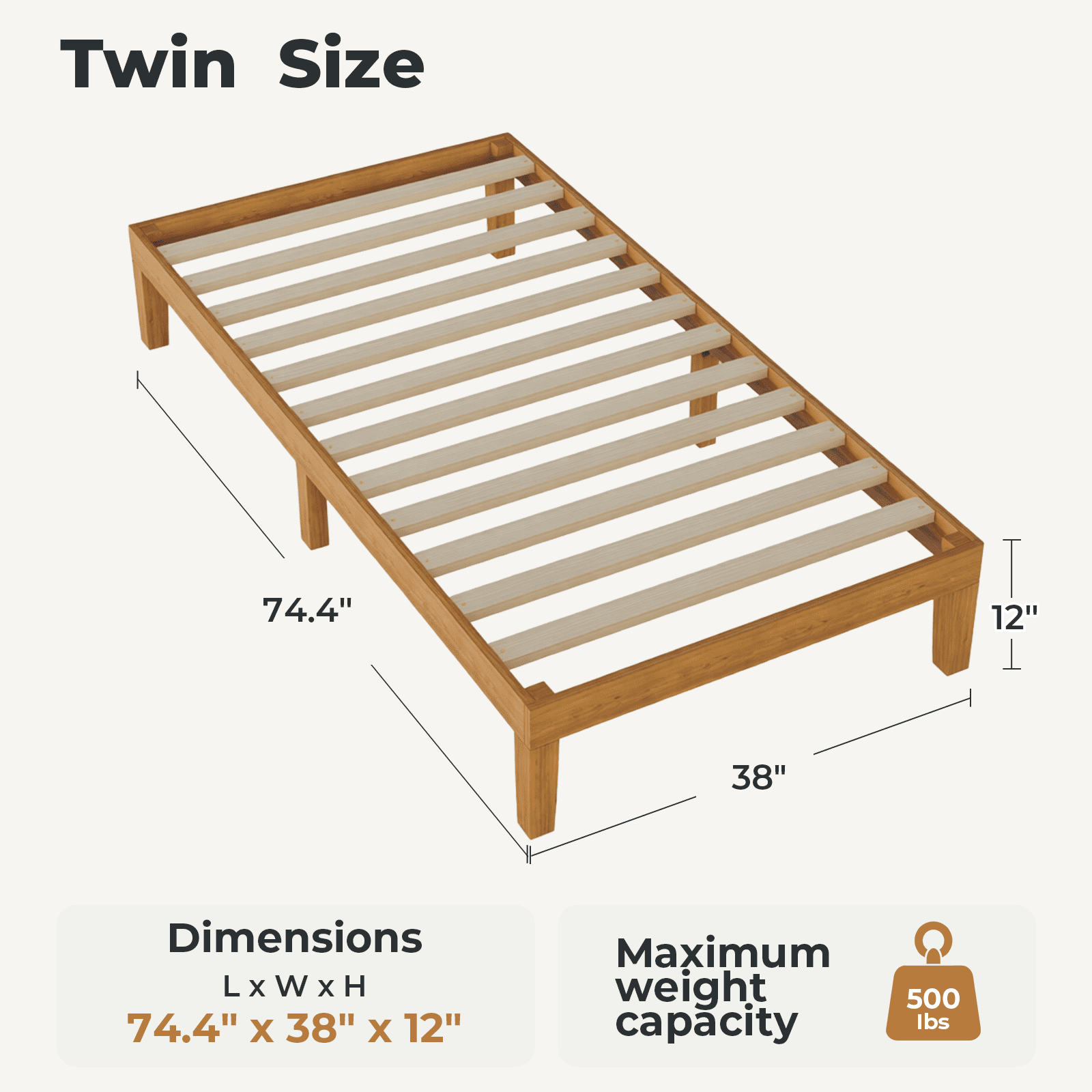 Alvantor Solid Wood Platform Bed Frame, Natural Pine, No Box Spring Needed, Underbed Storage – Twin, Full, Queen, King