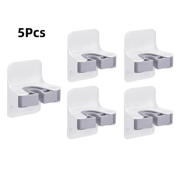 Broom and Mop Grippers, Plastic Drill Free Self Adhesive Broom Hanger, Household Cleaning Supplies Organizer Damage Free Wall Mount Broom and Mop Holder.  (White, 5 Count)