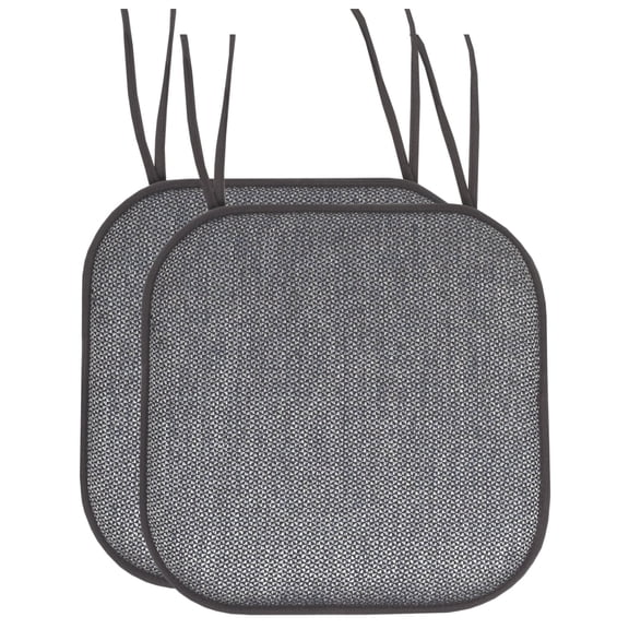 Cameron Memory Foam Non-Slip 16" x 16' Chair Cushion Pad with Ties 2 Pack - Black/Gray