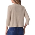 thumbnail image 3 of Unique Bargains Cardigan Élégant Court Ouvert à Manches 3/4 Décontracté pour Femmes Camel L, 3 of 4