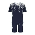 thumbnail image 4 of Womens Pajamas Two Piece Plus Size Lounge Sets Short Sleeve Oversized Floral Tshirt Slim Shorts Sleepwear Pjs Navy, 3XL, 4 of 5