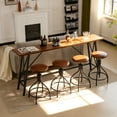 thumbnail image 2 of Zimtown Industrial Bar Table and Chairs Set for 4~6, 83.8" Pub Set for 4 Padded Bar Stools Swivel Dining Table Set for 4, Brown, 2 of 8