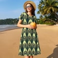 thumbnail image 4 of Uemuo Peacock Gold Feather Print Womens Summer Dress Casual Swing Short Sleeve Sundresses Beach A-line Shift Dress, 4 of 6