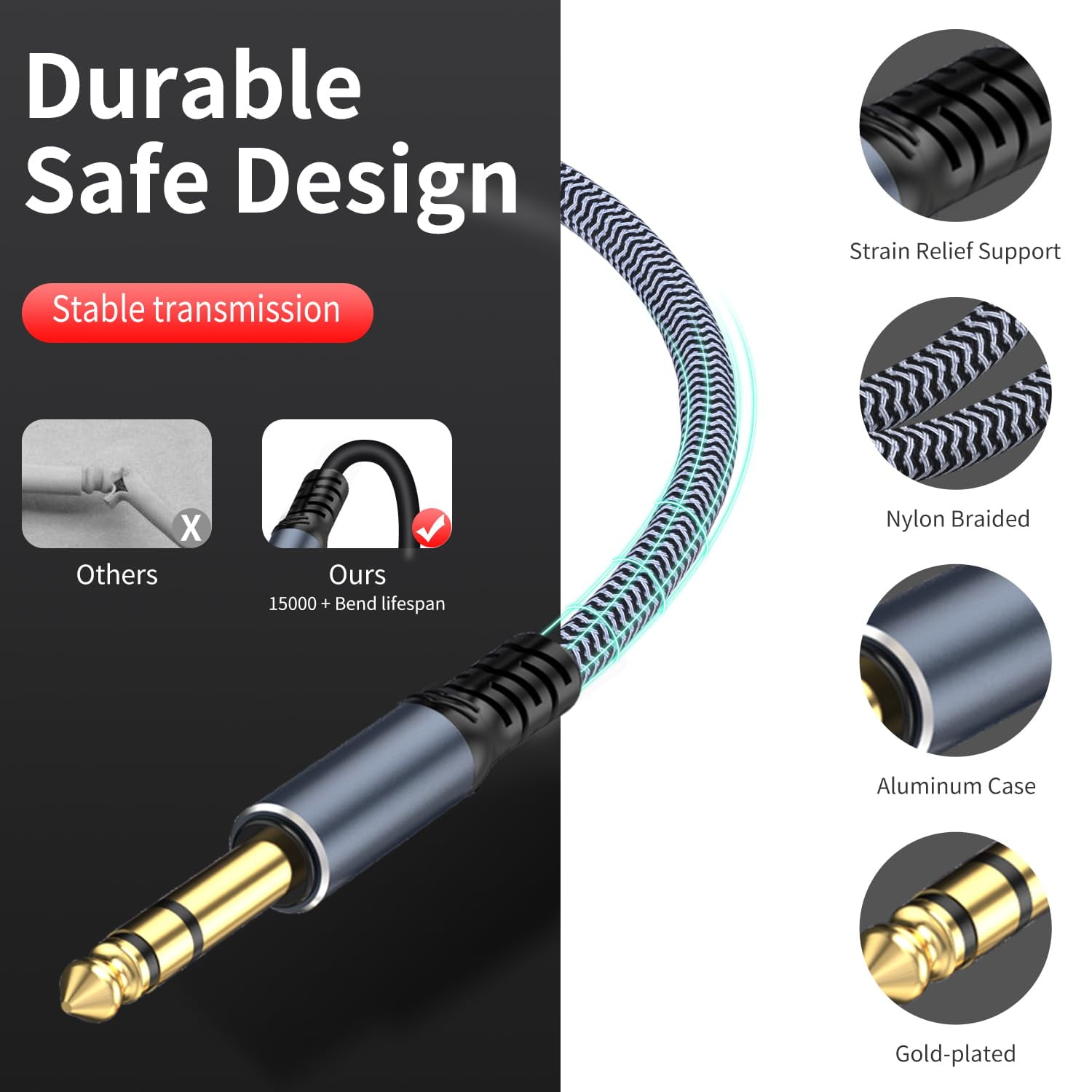 JJEAN-1/4" Male to Female Stereo Headphone Guitar Cable - 25ft Quarter Inch Extension
