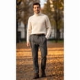 thumbnail image 2 of HBDesign Mens Herringbone Cotton Blend Dress Pants Slim Fit Cuffed Fall Winter Trousers, 2 of 7