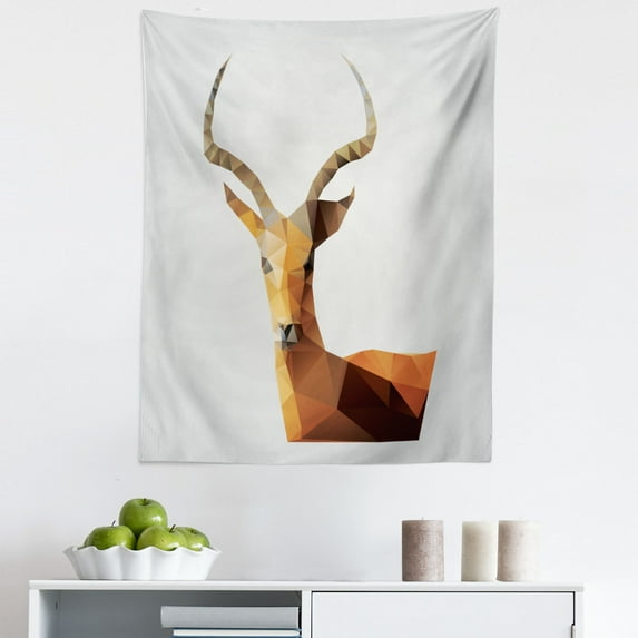 Antelope Tapestry, Modern Art Graphic of Low Poly Style Animal Portrait on Neutral Background Print, Fabric Wall Hanging Decor for Bedroom Living Room Dorm, 5 Sizes, Multicolor, by Ambesonne